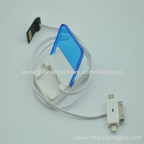 3-in-1 USB cable with holder function for iPhone 4/5, Samsung, HTC